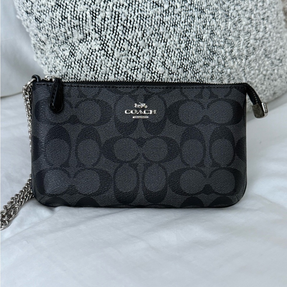 Coach Black Monogram Chain Wristlet Wallet Pouch